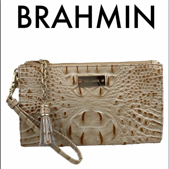 Brahmin Handbags - BRAHMIN NWT GOLD TAN LEATHER CLUTCH / WRISTLET BAG